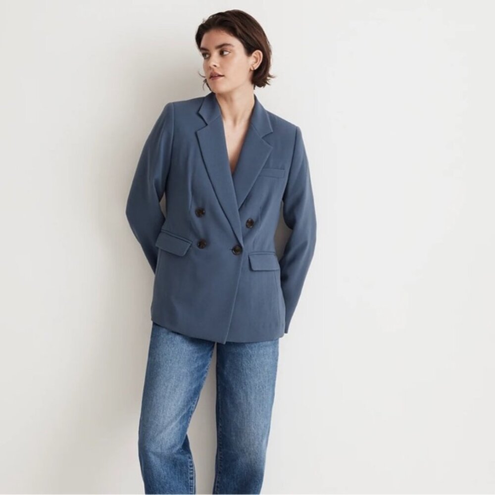 Madewell Rosedale Blazer In Crepe Double Breasted Jacket Blue Small NWT